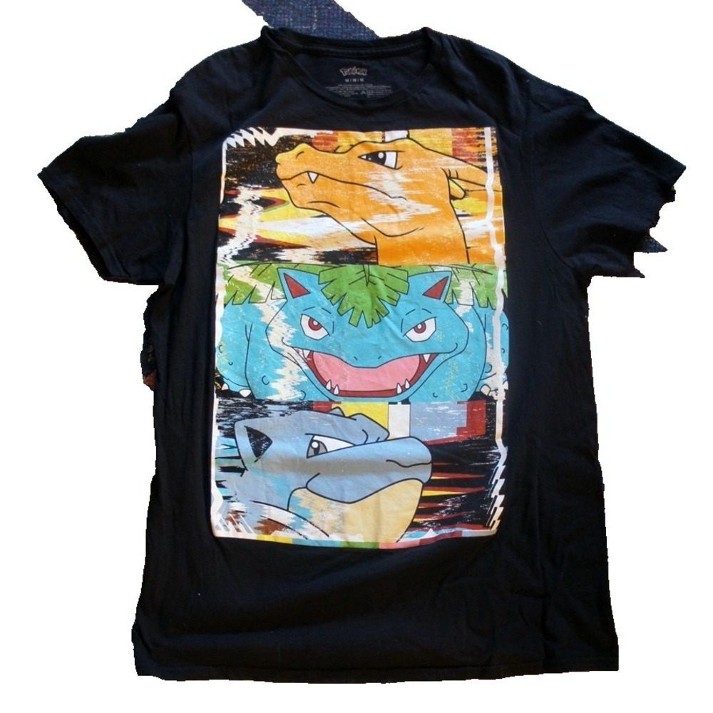 Pokémon T-Shirt Medium - Black with Charizard, Blastoise, and Venusaur